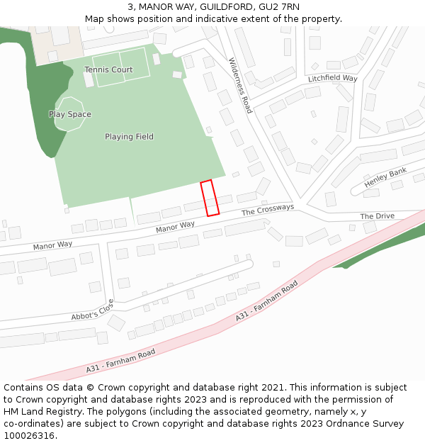 3, MANOR WAY, GUILDFORD, GU2 7RN: Location map and indicative extent of plot