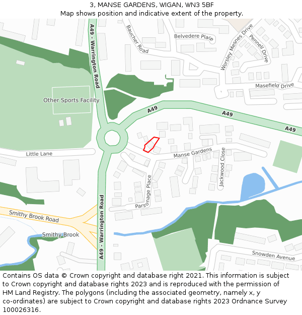 3, MANSE GARDENS, WIGAN, WN3 5BF: Location map and indicative extent of plot