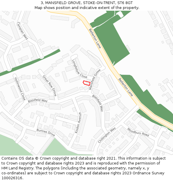 3, MANSFIELD GROVE, STOKE-ON-TRENT, ST6 8GT: Location map and indicative extent of plot