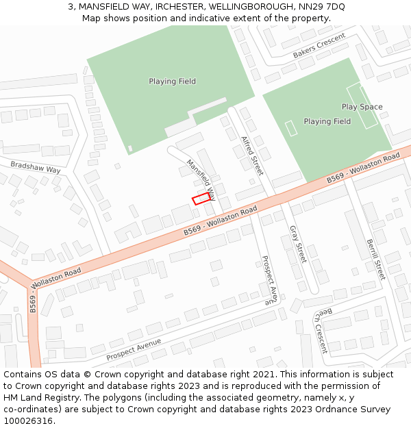 3, MANSFIELD WAY, IRCHESTER, WELLINGBOROUGH, NN29 7DQ: Location map and indicative extent of plot