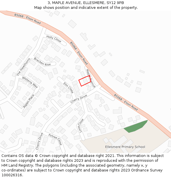 3, MAPLE AVENUE, ELLESMERE, SY12 9PB: Location map and indicative extent of plot