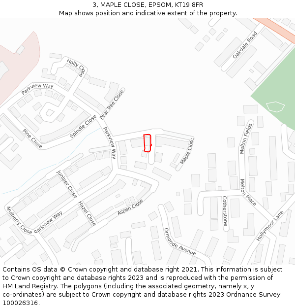 3, MAPLE CLOSE, EPSOM, KT19 8FR: Location map and indicative extent of plot