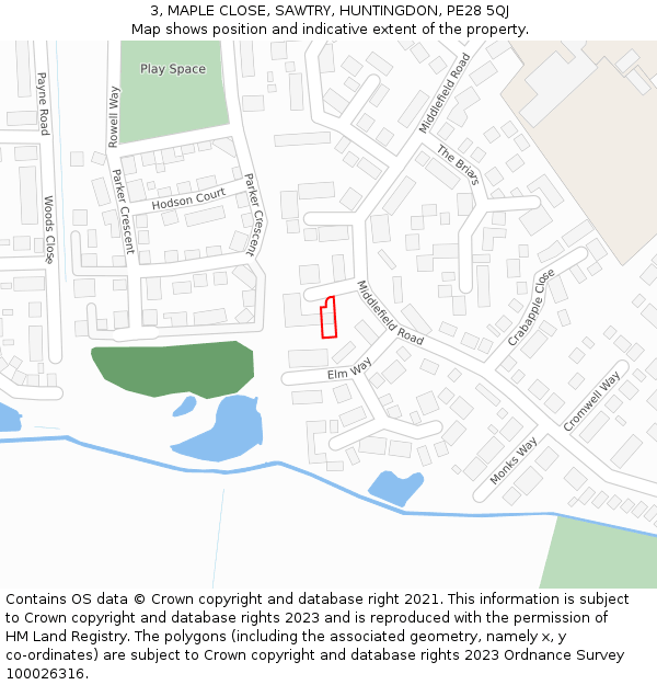 3, MAPLE CLOSE, SAWTRY, HUNTINGDON, PE28 5QJ: Location map and indicative extent of plot