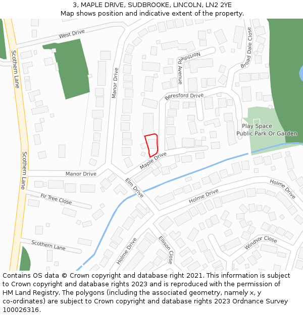3, MAPLE DRIVE, SUDBROOKE, LINCOLN, LN2 2YE: Location map and indicative extent of plot