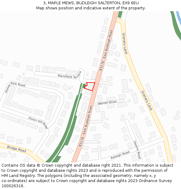 3, MAPLE MEWS, BUDLEIGH SALTERTON, EX9 6EU: Location map and indicative extent of plot