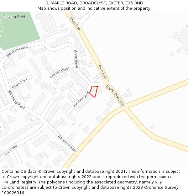 3, MAPLE ROAD, BROADCLYST, EXETER, EX5 3ND: Location map and indicative extent of plot