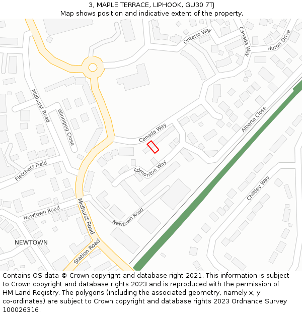 3, MAPLE TERRACE, LIPHOOK, GU30 7TJ: Location map and indicative extent of plot