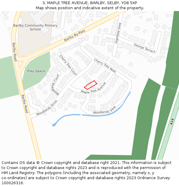 3, MAPLE TREE AVENUE, BARLBY, SELBY, YO8 5XP: Location map and indicative extent of plot