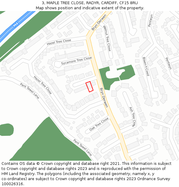 3, MAPLE TREE CLOSE, RADYR, CARDIFF, CF15 8RU: Location map and indicative extent of plot