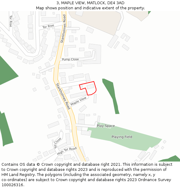 3, MAPLE VIEW, MATLOCK, DE4 3AD: Location map and indicative extent of plot