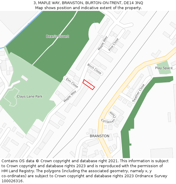 3, MAPLE WAY, BRANSTON, BURTON-ON-TRENT, DE14 3NQ: Location map and indicative extent of plot