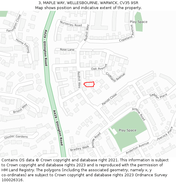 3, MAPLE WAY, WELLESBOURNE, WARWICK, CV35 9SR: Location map and indicative extent of plot
