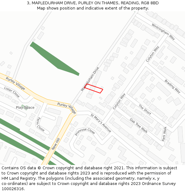 3, MAPLEDURHAM DRIVE, PURLEY ON THAMES, READING, RG8 8BD: Location map and indicative extent of plot