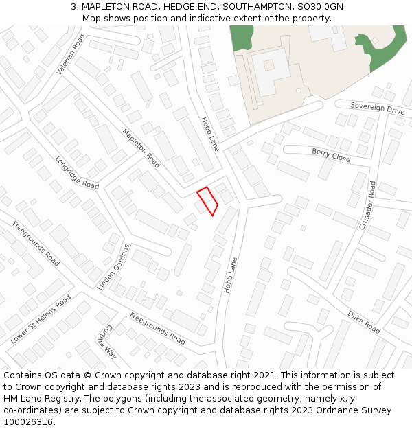 3, MAPLETON ROAD, HEDGE END, SOUTHAMPTON, SO30 0GN: Location map and indicative extent of plot