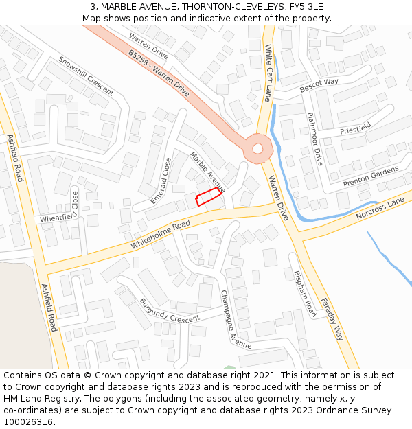 3, MARBLE AVENUE, THORNTON-CLEVELEYS, FY5 3LE: Location map and indicative extent of plot