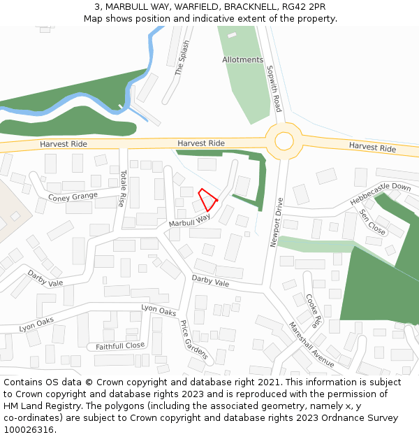 3, MARBULL WAY, WARFIELD, BRACKNELL, RG42 2PR: Location map and indicative extent of plot