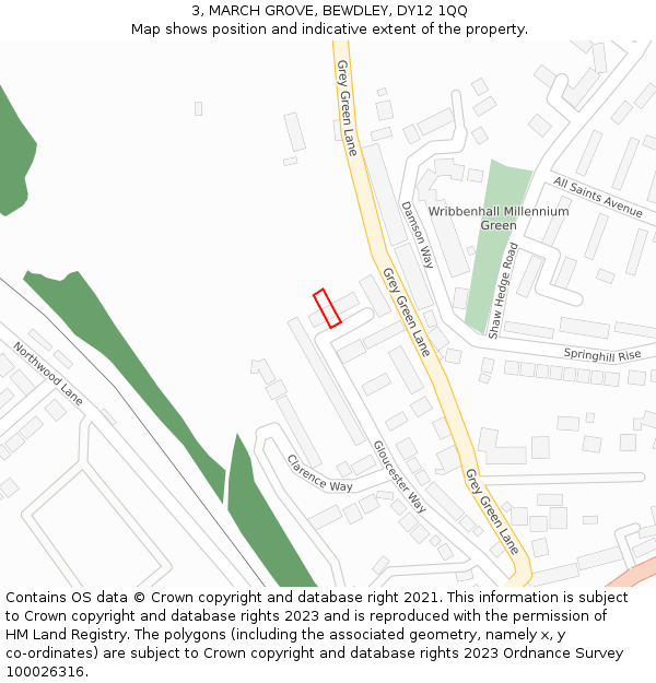 3, MARCH GROVE, BEWDLEY, DY12 1QQ: Location map and indicative extent of plot