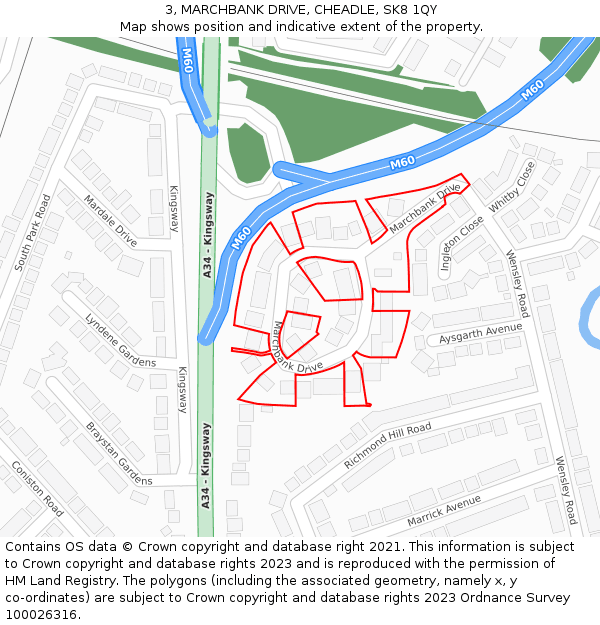 3, MARCHBANK DRIVE, CHEADLE, SK8 1QY: Location map and indicative extent of plot