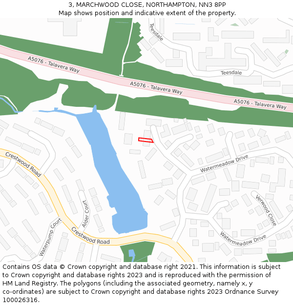 3, MARCHWOOD CLOSE, NORTHAMPTON, NN3 8PP: Location map and indicative extent of plot