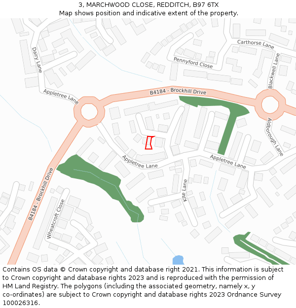 3, MARCHWOOD CLOSE, REDDITCH, B97 6TX: Location map and indicative extent of plot