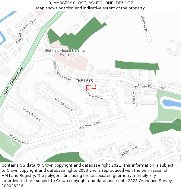 3, MARGERY CLOSE, ASHBOURNE, DE6 1GZ: Location map and indicative extent of plot