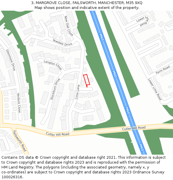 3, MARGROVE CLOSE, FAILSWORTH, MANCHESTER, M35 9XQ: Location map and indicative extent of plot