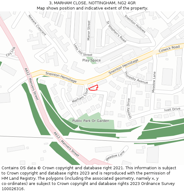 3, MARHAM CLOSE, NOTTINGHAM, NG2 4GR: Location map and indicative extent of plot