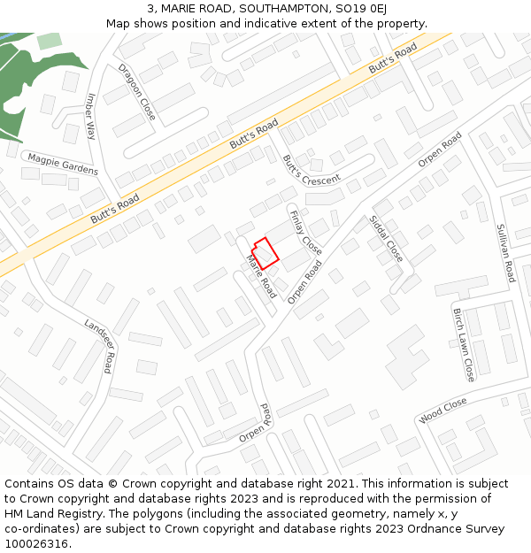 3, MARIE ROAD, SOUTHAMPTON, SO19 0EJ: Location map and indicative extent of plot