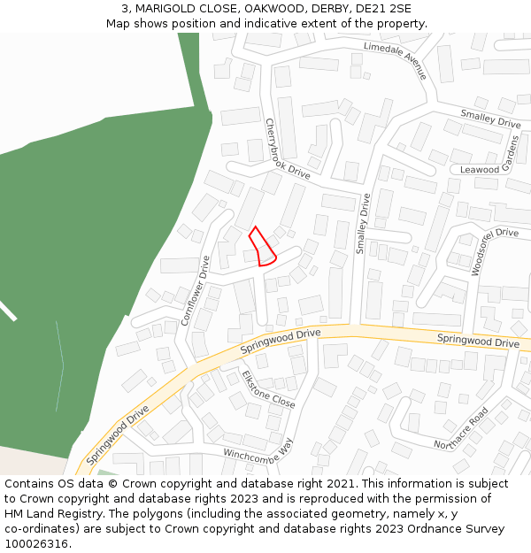 3, MARIGOLD CLOSE, OAKWOOD, DERBY, DE21 2SE: Location map and indicative extent of plot