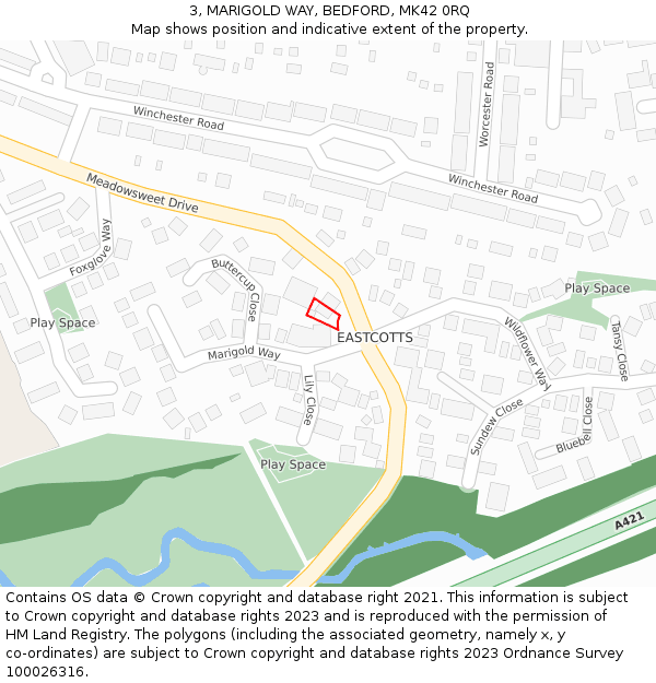 3, MARIGOLD WAY, BEDFORD, MK42 0RQ: Location map and indicative extent of plot