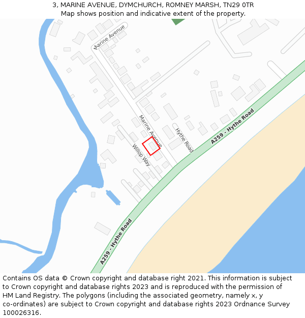 3, MARINE AVENUE, DYMCHURCH, ROMNEY MARSH, TN29 0TR: Location map and indicative extent of plot