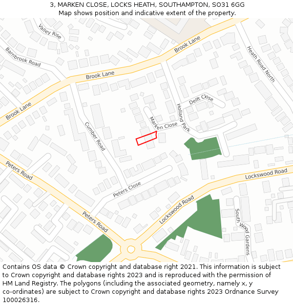 3, MARKEN CLOSE, LOCKS HEATH, SOUTHAMPTON, SO31 6GG: Location map and indicative extent of plot