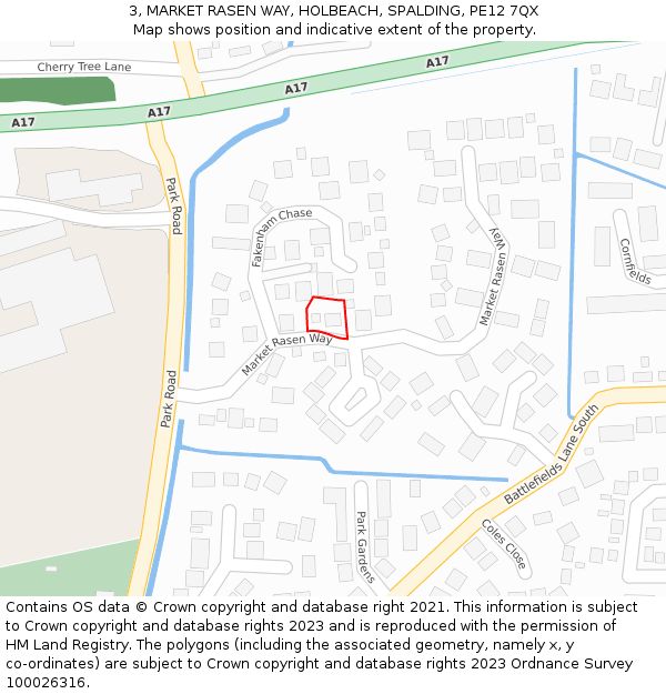 3, MARKET RASEN WAY, HOLBEACH, SPALDING, PE12 7QX: Location map and indicative extent of plot