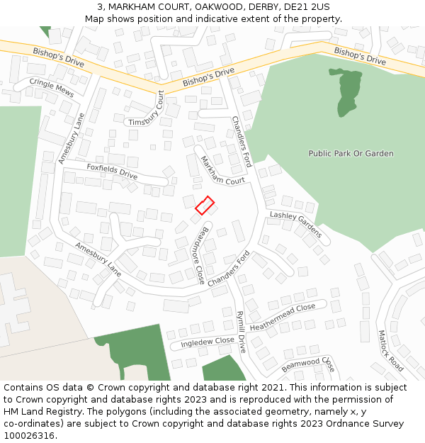 3, MARKHAM COURT, OAKWOOD, DERBY, DE21 2US: Location map and indicative extent of plot