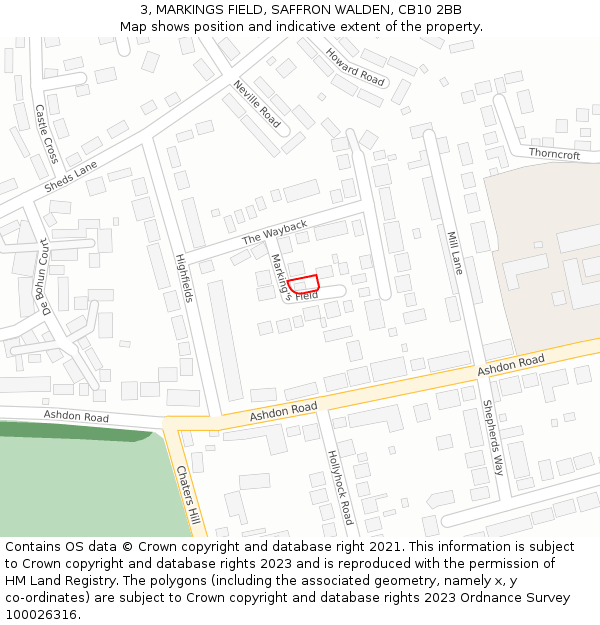 3, MARKINGS FIELD, SAFFRON WALDEN, CB10 2BB: Location map and indicative extent of plot
