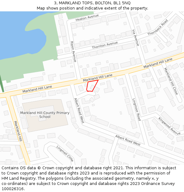 3, MARKLAND TOPS, BOLTON, BL1 5NQ: Location map and indicative extent of plot