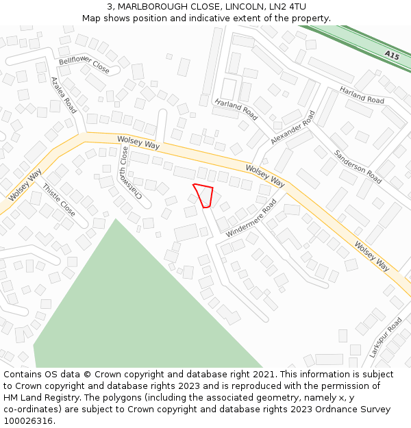 3, MARLBOROUGH CLOSE, LINCOLN, LN2 4TU: Location map and indicative extent of plot