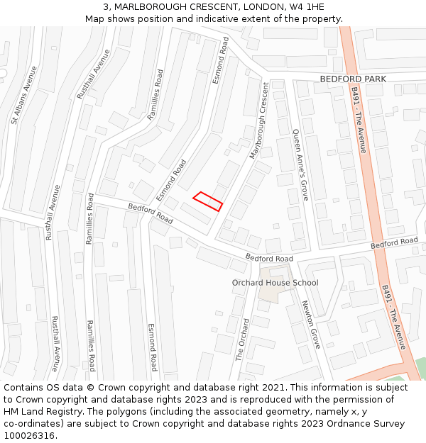 3, MARLBOROUGH CRESCENT, LONDON, W4 1HE: Location map and indicative extent of plot