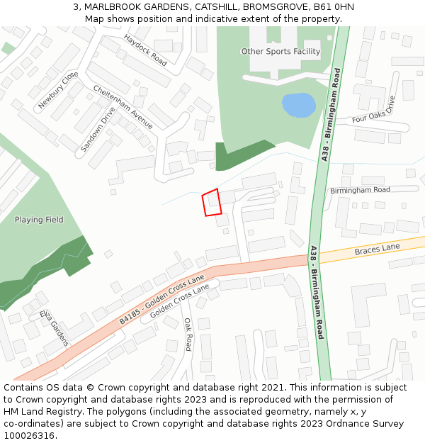 3, MARLBROOK GARDENS, CATSHILL, BROMSGROVE, B61 0HN: Location map and indicative extent of plot