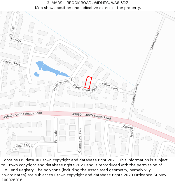 3, MARSH BROOK ROAD, WIDNES, WA8 5DZ: Location map and indicative extent of plot