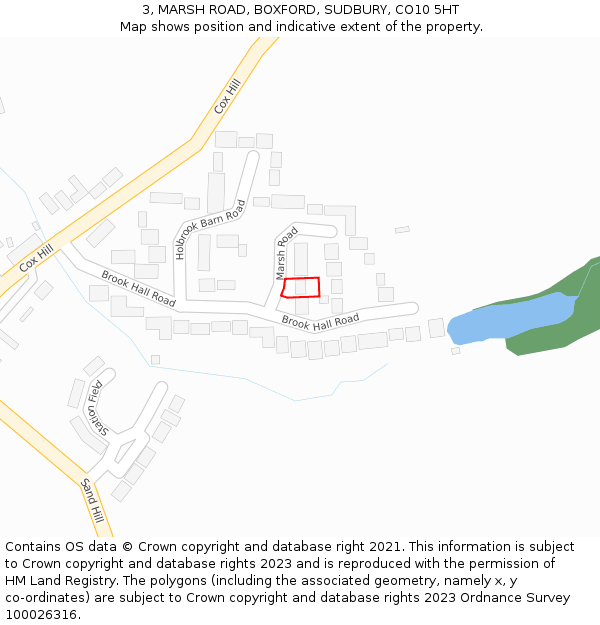 3, MARSH ROAD, BOXFORD, SUDBURY, CO10 5HT: Location map and indicative extent of plot