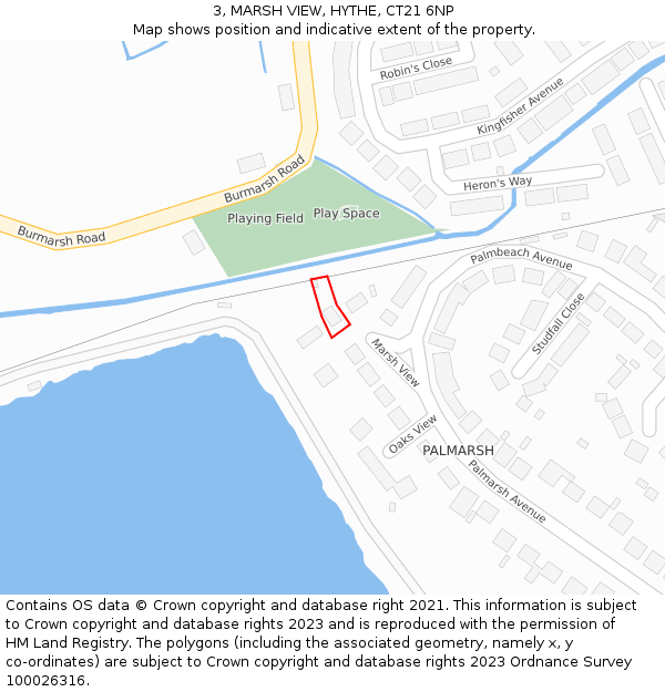 3, MARSH VIEW, HYTHE, CT21 6NP: Location map and indicative extent of plot