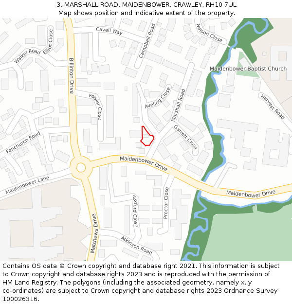 3, MARSHALL ROAD, MAIDENBOWER, CRAWLEY, RH10 7UL: Location map and indicative extent of plot