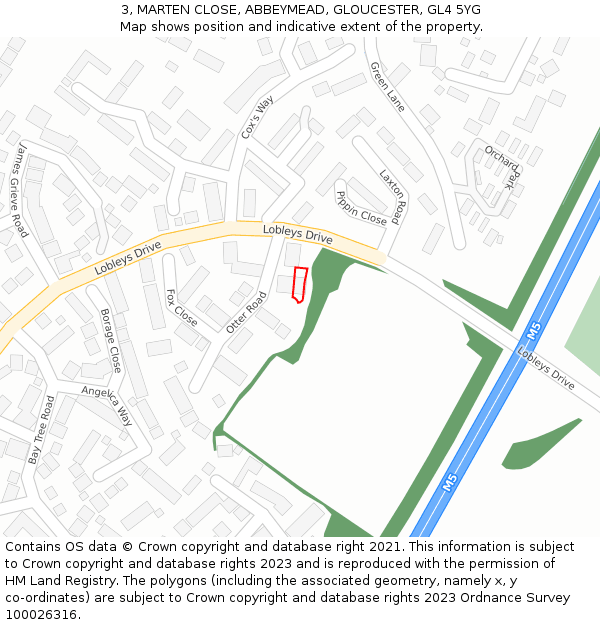 3, MARTEN CLOSE, ABBEYMEAD, GLOUCESTER, GL4 5YG: Location map and indicative extent of plot