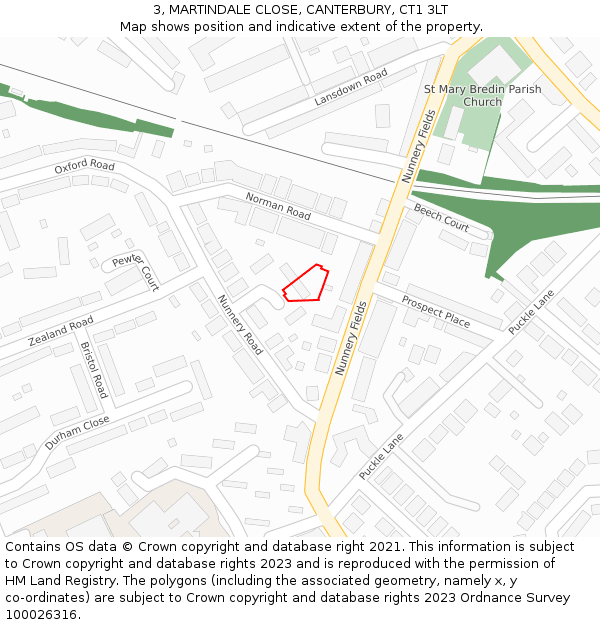 3, MARTINDALE CLOSE, CANTERBURY, CT1 3LT: Location map and indicative extent of plot