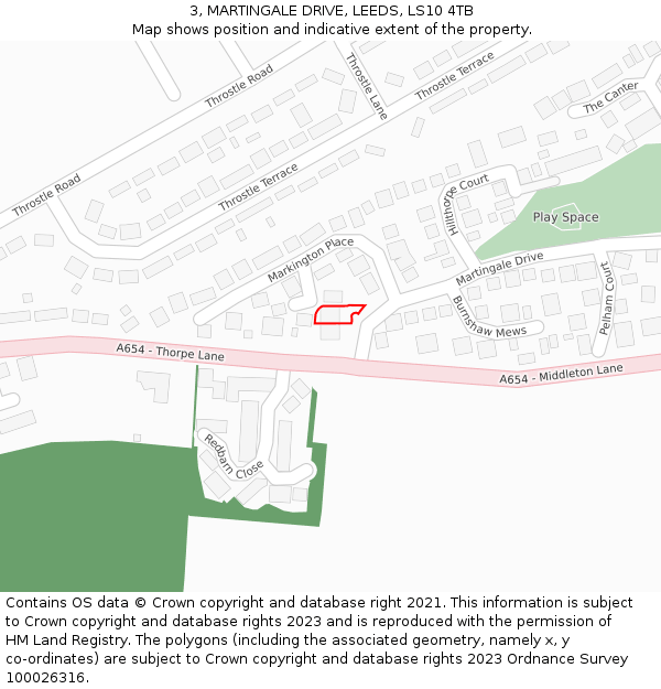 3, MARTINGALE DRIVE, LEEDS, LS10 4TB: Location map and indicative extent of plot