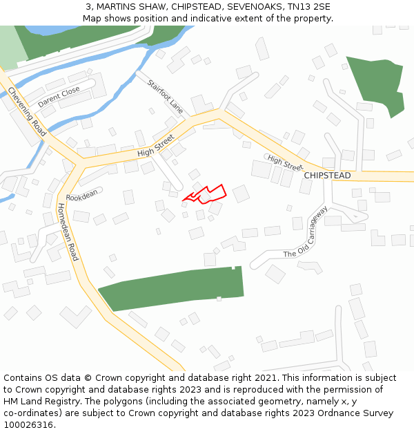3, MARTINS SHAW, CHIPSTEAD, SEVENOAKS, TN13 2SE: Location map and indicative extent of plot