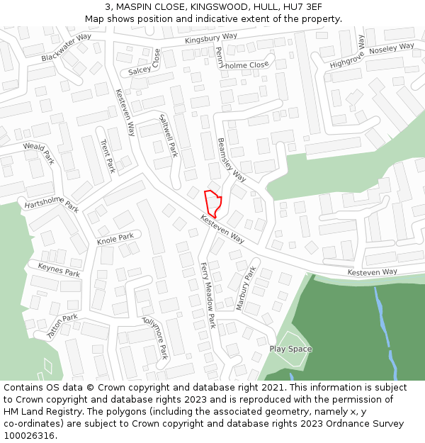 3, MASPIN CLOSE, KINGSWOOD, HULL, HU7 3EF: Location map and indicative extent of plot