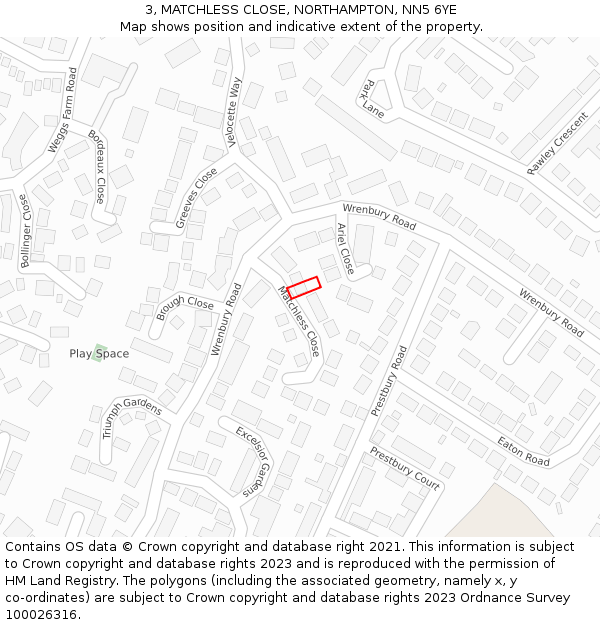 3, MATCHLESS CLOSE, NORTHAMPTON, NN5 6YE: Location map and indicative extent of plot