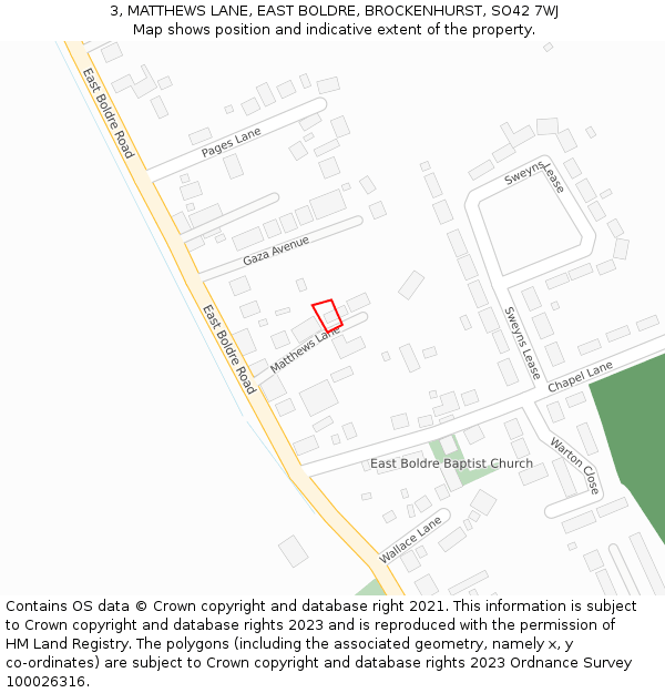 3, MATTHEWS LANE, EAST BOLDRE, BROCKENHURST, SO42 7WJ: Location map and indicative extent of plot